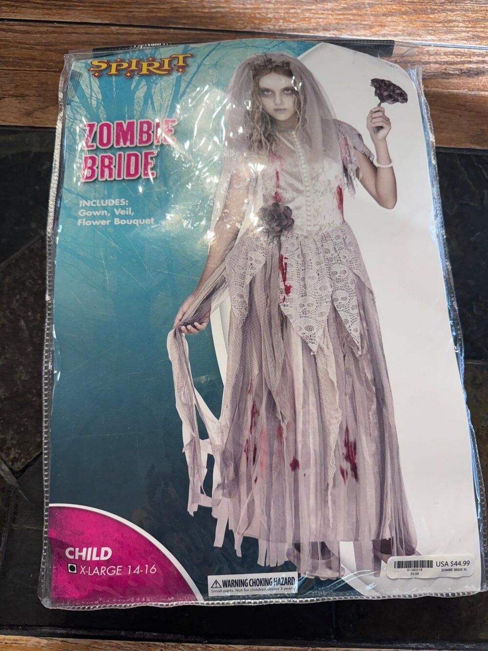 Spirit Halloween Brand, Zombie Bride Child Costume, Kid’s Gown Size XL, Dress Up